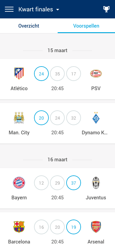 UEFA Champions League Second Screen App - Voorspellen