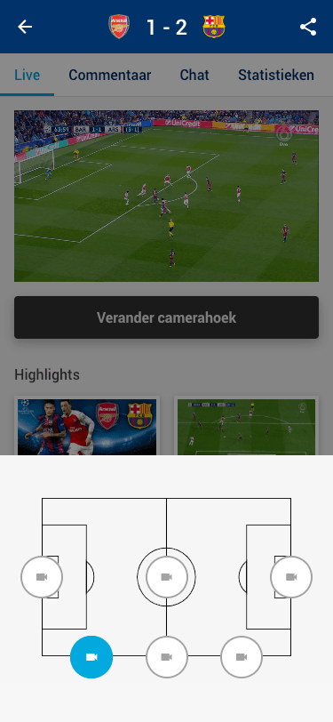 UEFA Champions League Second Screen App - Verander camerahoek