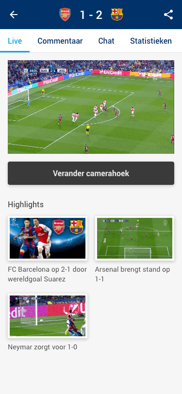 UEFA Champions League Second Screen App - Live wedstrijd