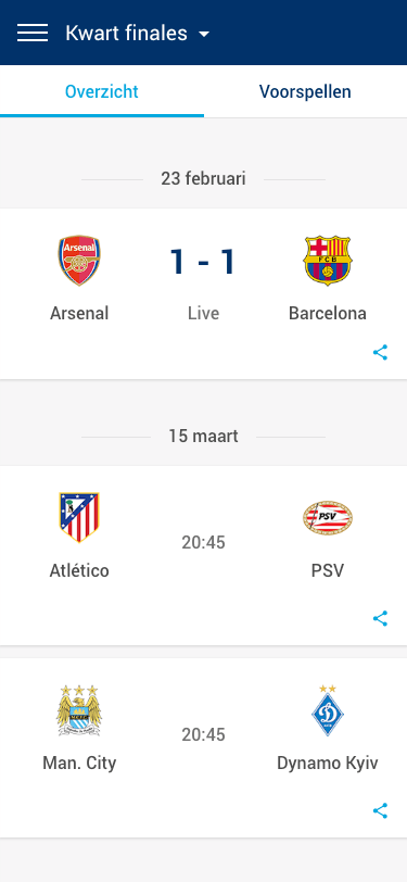 UEFA Champions League Second Screen App - Wedstrijden