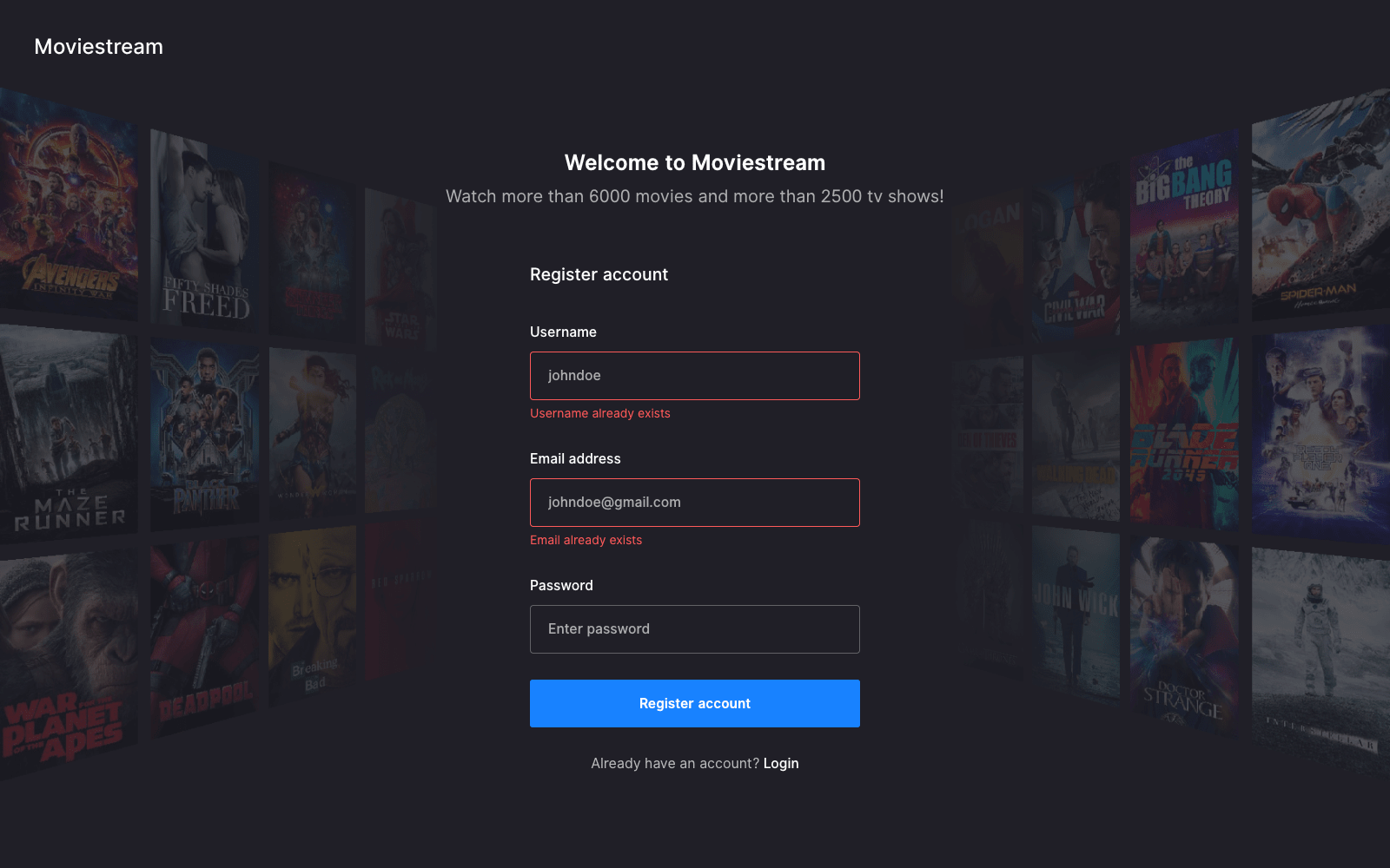 Moviestream Register - Desktop